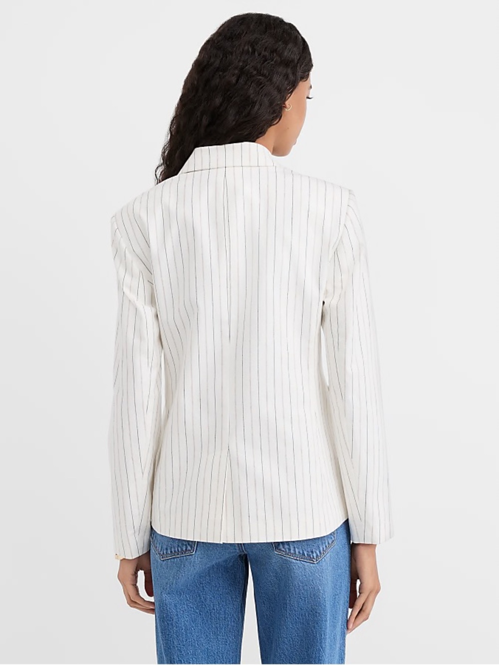 LOFT Cream Pinstripe Double-Breasted Blazer - Picture 4 of 6